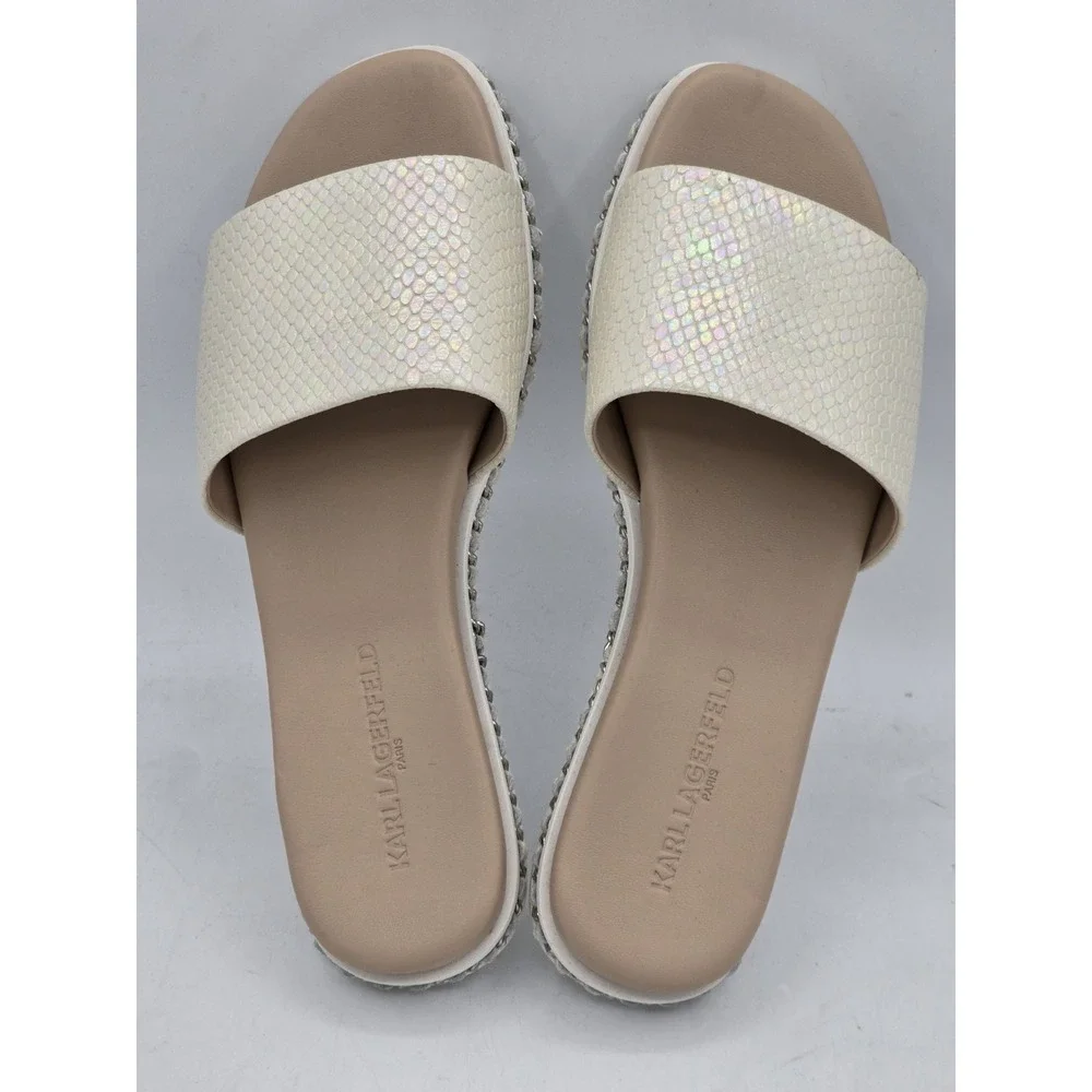 Karl Lagerfeld Paris Women's Billisnake Slide Sandal Slip on iridescent Sz 7.5 M